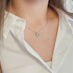 photo of worn Light Point Sparkle Necklace Aquamarine Square 5.2mm