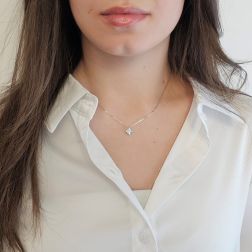photo of worn Light Point Sparkle Necklace Aquamarine Square 5.2mm