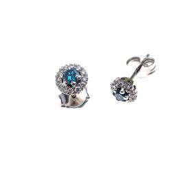 Orecchini Punto Luce Diamanti Blu 0.12ct Ciascuno Contornati