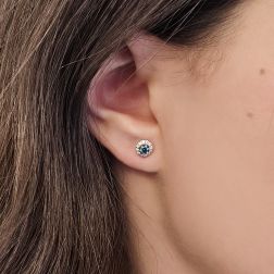 Photo of worn Blue Diamonds Light Point Earrings of 0.12ct each Contoured