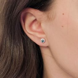 Photo of worn Blue Diamonds Light Point Earrings of 0.12ct each Contoured