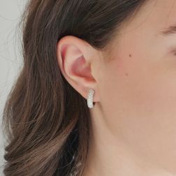 Photo of worn Round Lobed Earrings with Diamonds (1.6cm x 1.7cm)