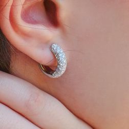 Photo of worn Round Lobed Earrings with Diamonds (1.6cm x 1.7cm)