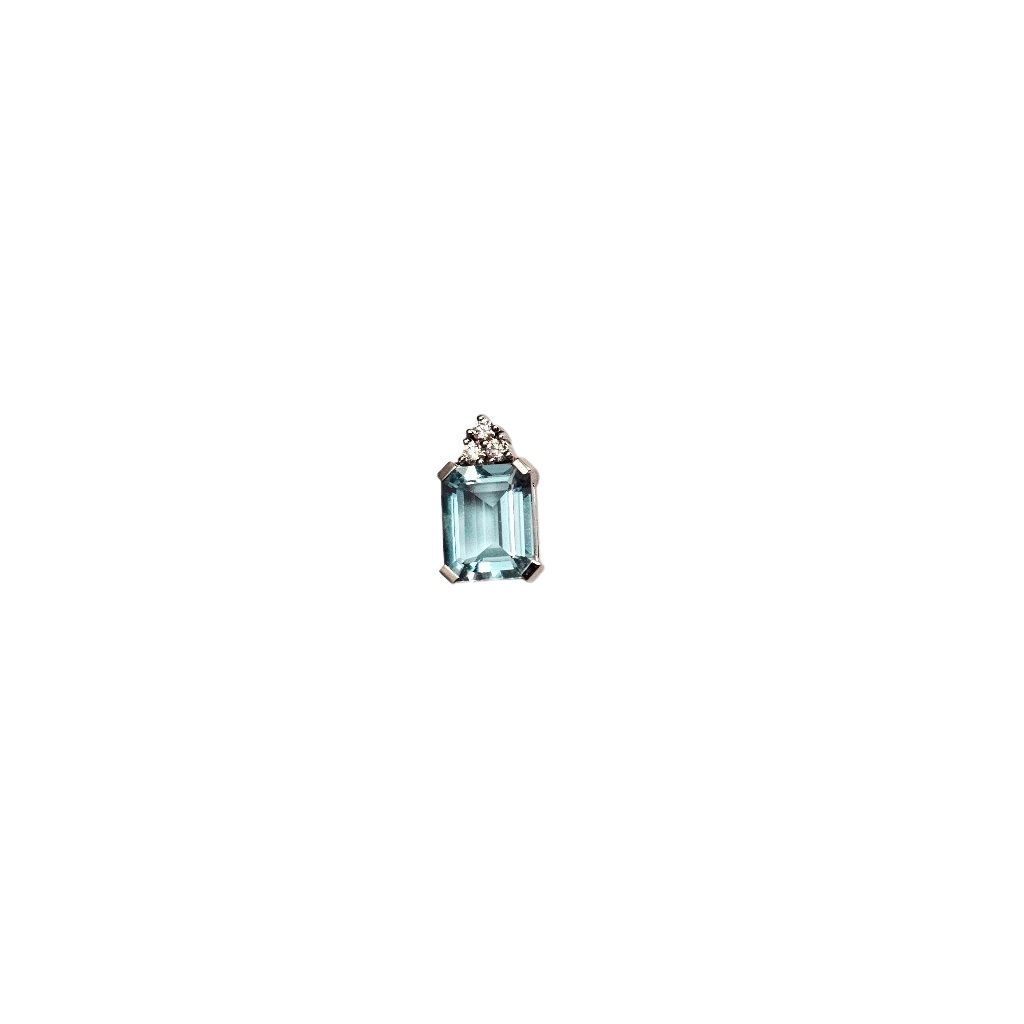 Ciondolo Acquamarina ottagonale 10mm x 8mm e 3 Diamanti