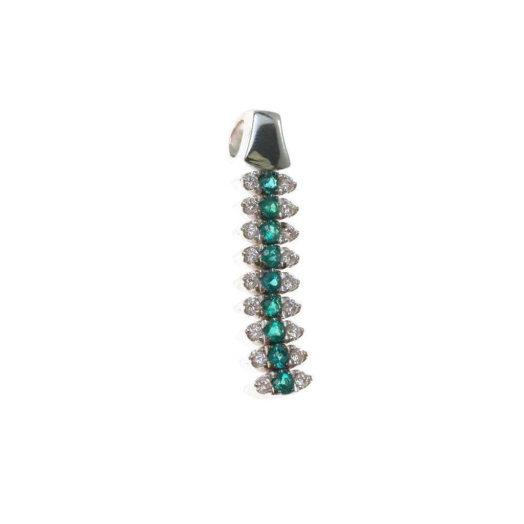Vertical Navette Pendant with 9 Emeralds and 18 Diamonds