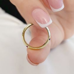 Photo of worn Thin Pyramid Band with Diamonds, Blue Sapphire, Ruby, Emerald on Yellow Gold
