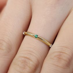Photo of worn Thin Pyramid Band with Diamonds, Blue Sapphire, Ruby, Emerald on Yellow Gold