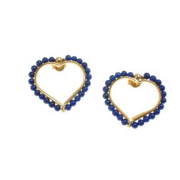 Orecchini a lobo in Oro Giallo 18kt - Cuore con Lapislazzuli Blu