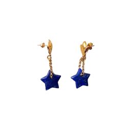 Orecchini Pendenti in Oro Giallo con Stelle in Lapislazzuli Blu