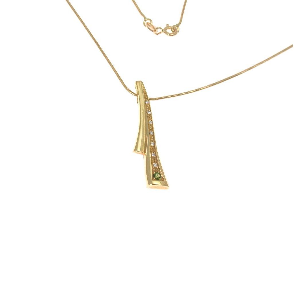 Green Tourmaline and Diamond Scarf Necklace in Yellow Gold