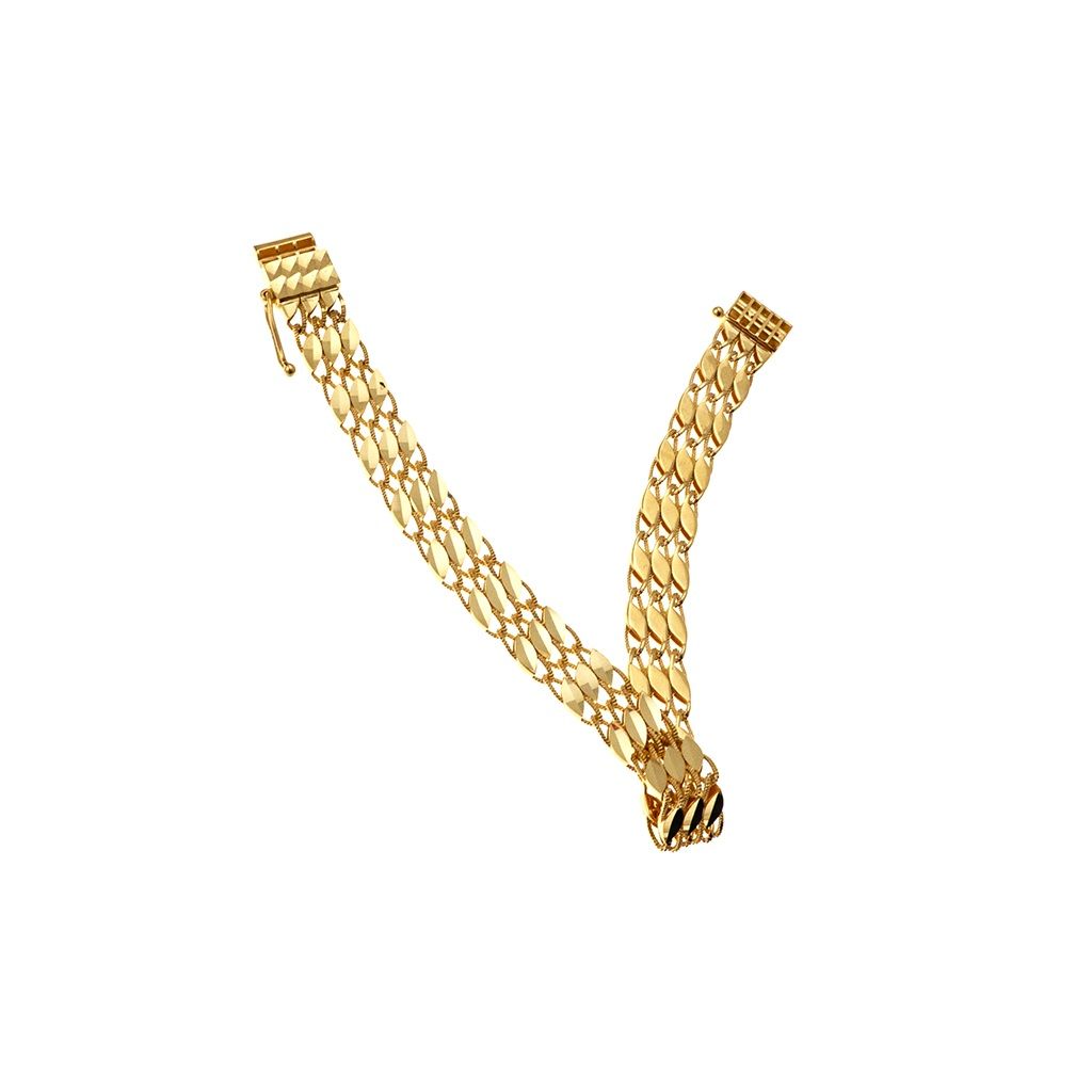 Bracciale a segmenti Foglioline Diamantate e Filo Torto in Oro Giallo