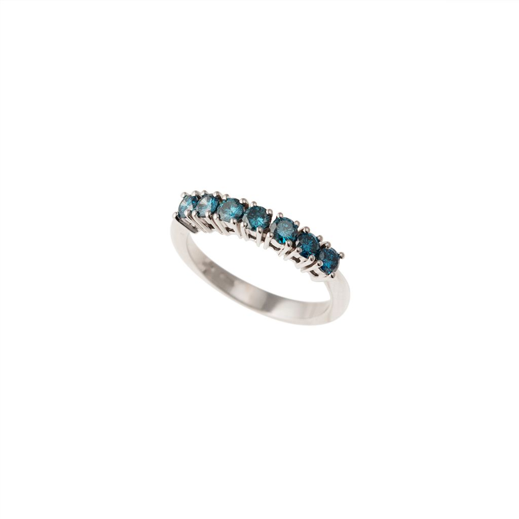 7 Blue Diamonds Ring - Width 3.6mm - White Gold