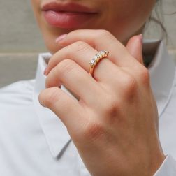 photo of worn Veretta Suspended Rose Gold Ring with 5 GIA-Certified ‘D’ Diamonds 0.22 carats