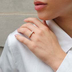 photo of worn Veretta Suspended Rose Gold Ring with 5 GIA-Certified ‘D’ Diamonds 0.22 carats