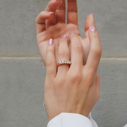 photo of worn Veretta Suspended Rose Gold Ring with 5 GIA-Certified ‘D’ Diamonds 0.22 carats