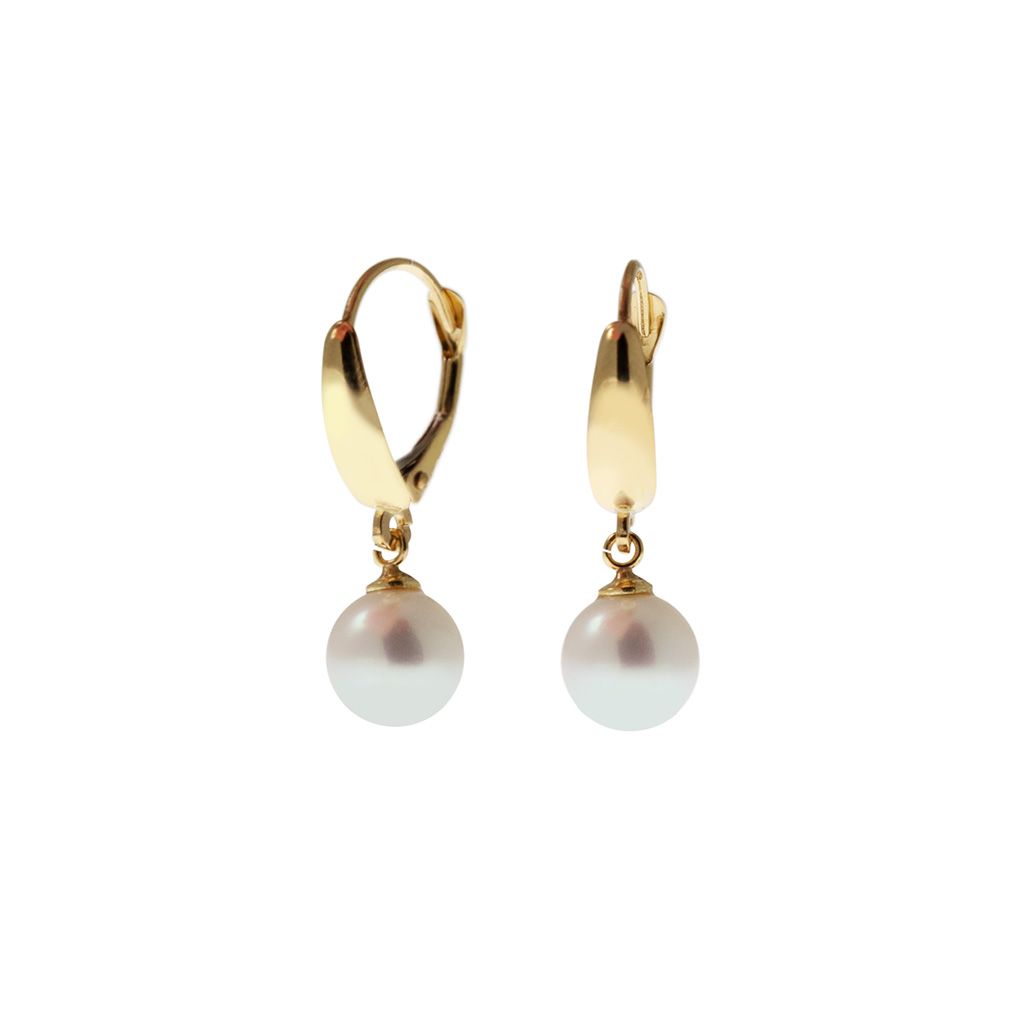 Classic Hook Earrings 7.5mm Freshwater Pearl in Yellow Gold
