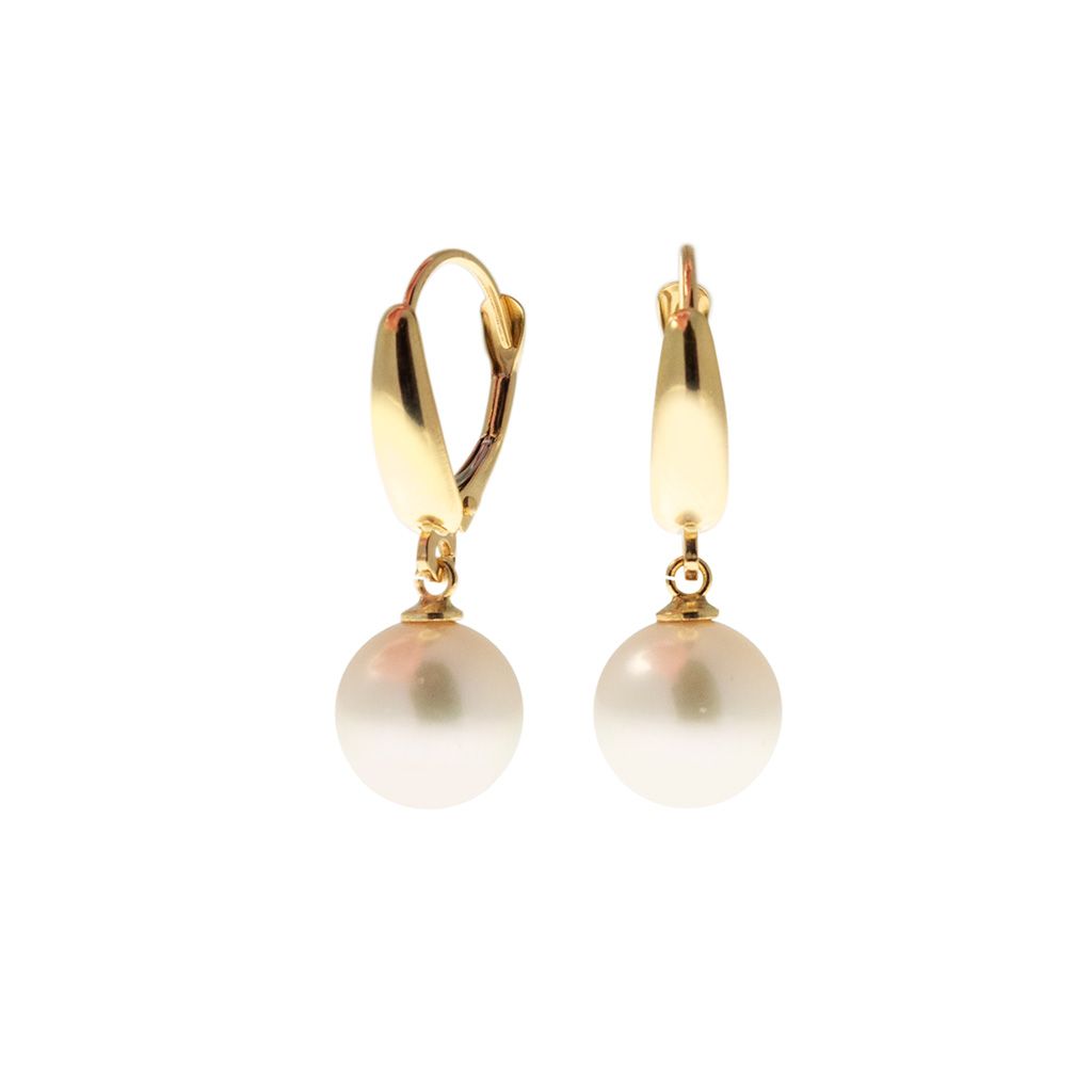 Classic Hook Earrings 9mm Freshwater Pearl in Yellow Gold