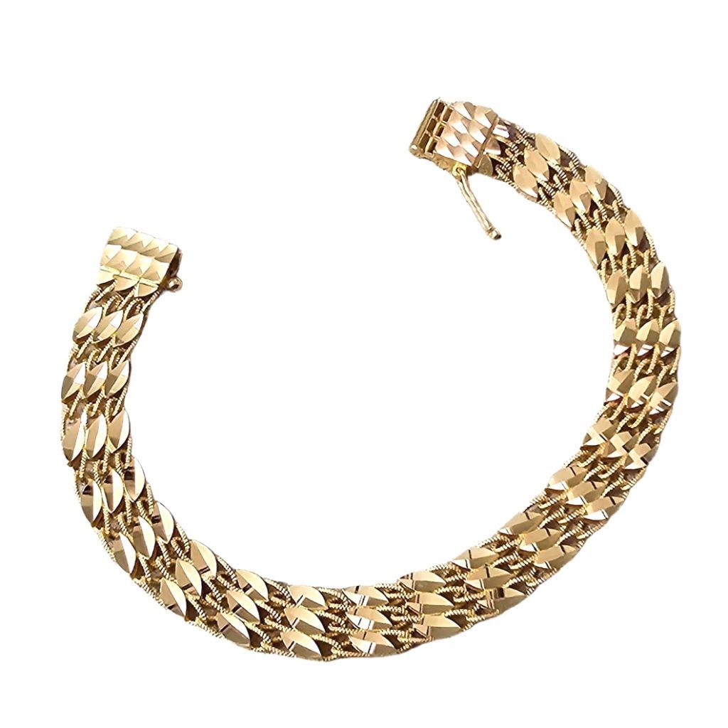 Bracciale a segmenti Foglioline Diamantate e Filo Torto in Oro Giallo