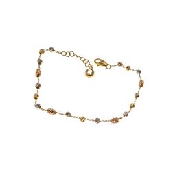 Three-tone gold chain bracelet with faceted beads and charms