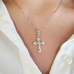 Photo of worn Gothic Cross Pendant in White Gold with Diamonds