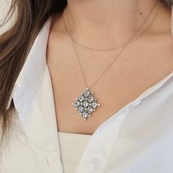 Photo of worn Aquamarine Carpet Necklace