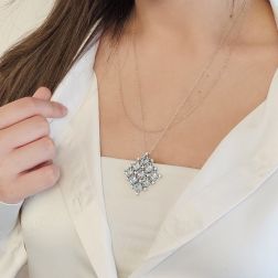 Photo of worn Aquamarine Carpet Necklace