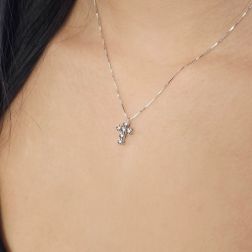 photo of worn Cross Necklace with 6 Faceted Circle Diamonds - Venetian chain