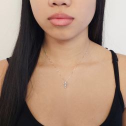 photo of worn Cross Necklace with 6 Faceted Circle Diamonds - Venetian chain