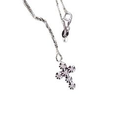 Cross Necklace with 6 Faceted Circle Diamonds - Venetian chain