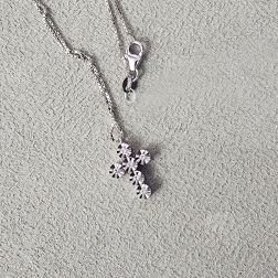 Cross Necklace with 6 Faceted Circle Diamonds - Venetian chain