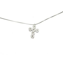 Cross Necklace with 6 Faceted Circle Diamonds - Venetian chain