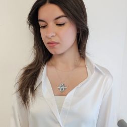 Photo of worn Aquamarine Carpet Necklace