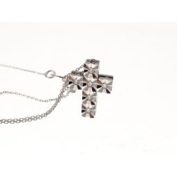 Faceted Cross Necklace with 6 Diamonds - Rolò chain