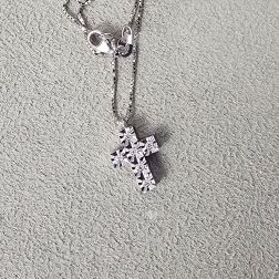 Cross Necklace with 6 Faceted Square Diamonds - Venetian chain