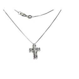 Cross Necklace with 6 Faceted Square Diamonds - Venetian chain