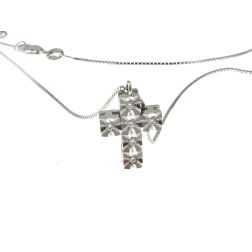 Cross Necklace with 6 Faceted Square Diamonds - Venetian chain