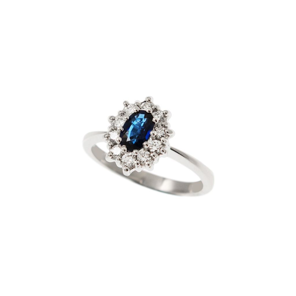 Anello Kate Zaffiro Piccolo 6x4mm con 10 Diamanti