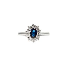 Kate Small Sapphire Ring 6x4mm with 10 Diamonds