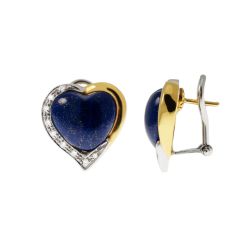 Heart Cabochon Lapis earrings and Diamond on side Bi-colour