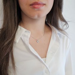 photo of worn Light Point Sparkle Necklace Aquamarine Square 5mm
