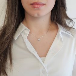 photo of worn Light Point Sparkle Necklace Aquamarine Square 5mm