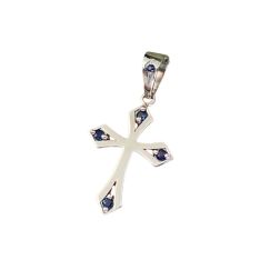 Gothic Cross Pendant in White Gold with Blue Sapphires