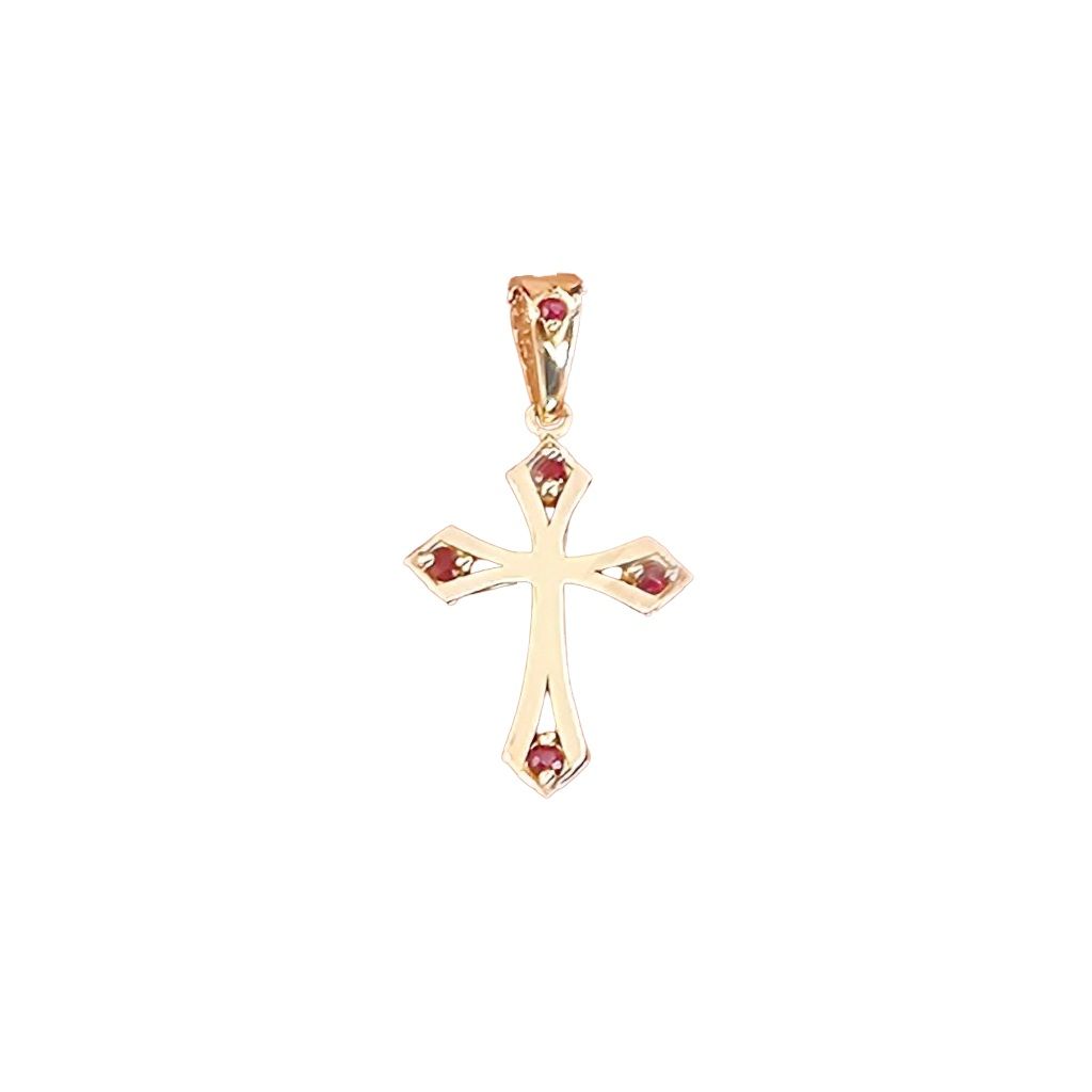 Gothic Cross Pendant in Yellow Gold with Rubies