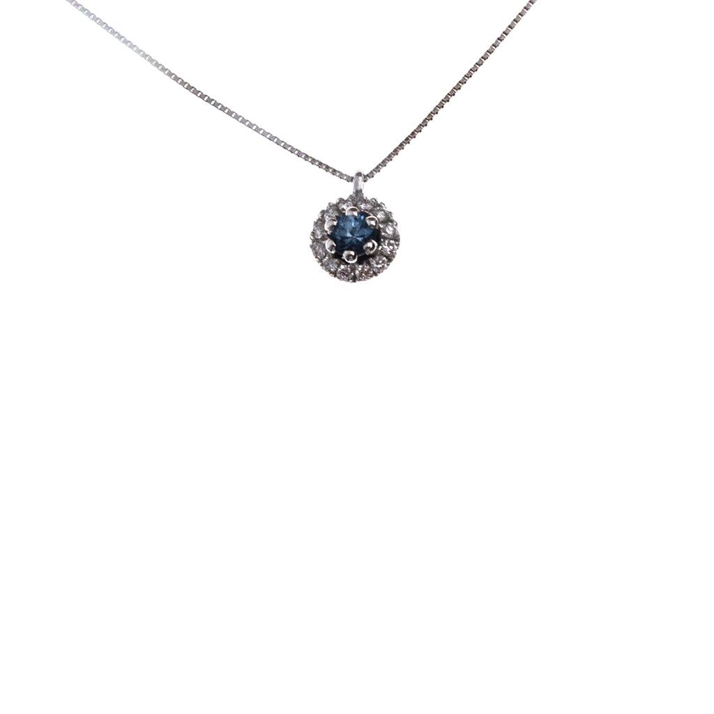 Girocollo Veneta 0.5mm Punto Luce Zaffiro Blu Contornato Oro Bianco