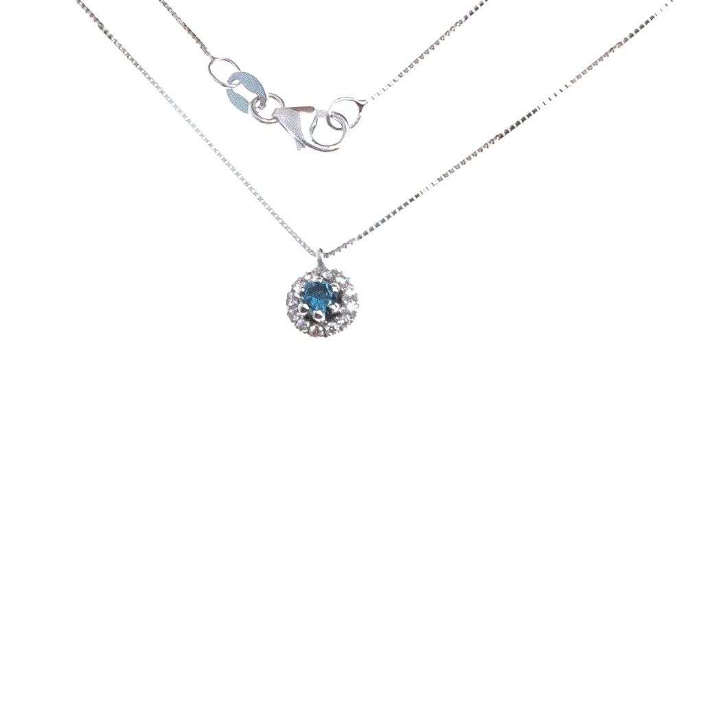 Girocollo Veneta 0.5mm Punto Luce Diamante Blu Contornato Oro Bianco