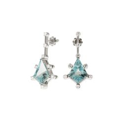 Queen Earrings with Aquamarine and Diamond Pendant