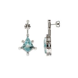 Orecchini Pendenti Queen Acquamarina e Diamanti su Oro Bianco