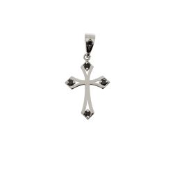Gothic Cross Pendant in White Gold with Black Diamonds
