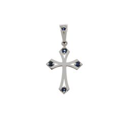 Gothic Cross Pendant in White Gold with Blue Sapphires