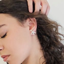 Starfish Earrings with Diamonds in White Gold photo of worn